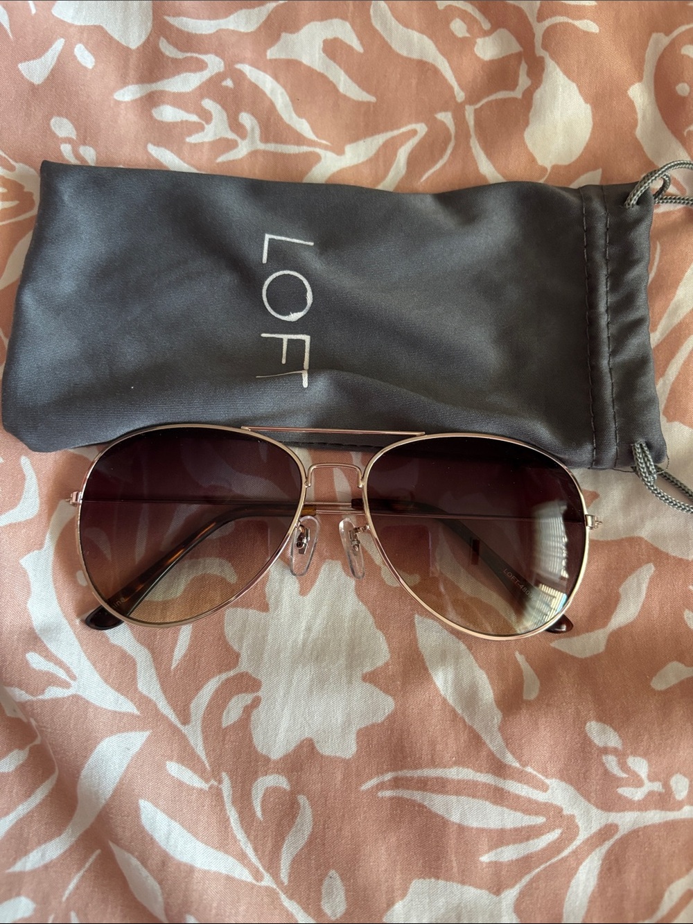 LOFT Gold Frame Sunglasses with Brown Gradient Lenses